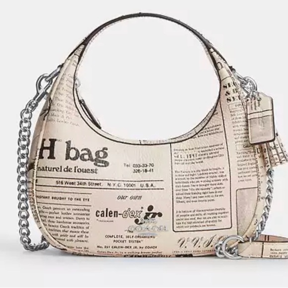 Coach Handbags - Coach Carmen Mini Tote Crossbody Bag Purse Newspaper Print Chain & Leather Strap